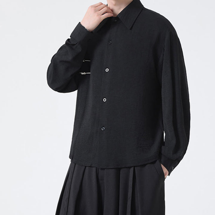 Buddha Stones無地ボタン スタンドカラー 長袖 メンズ コットンシャツ - image 24