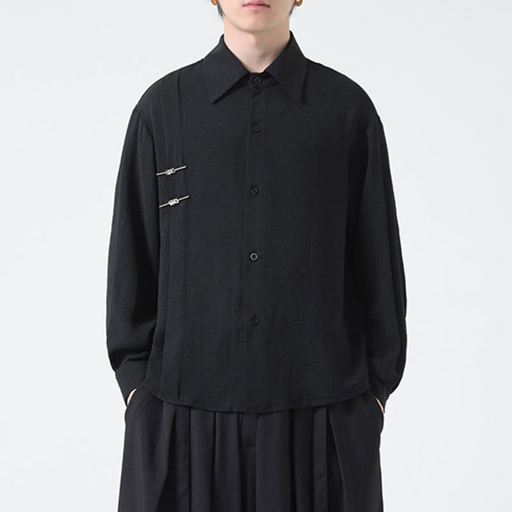 Buddha Stones無地ボタン スタンドカラー 長袖 メンズ コットンシャツ - image 20