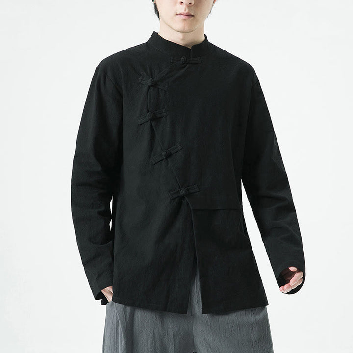 Buddha Stonesヴィンテージ中国風フロッグボタンコットン長袖メンズシャツ - 黒 - US/UK/AU46、 EU56 (5XL) - image 12