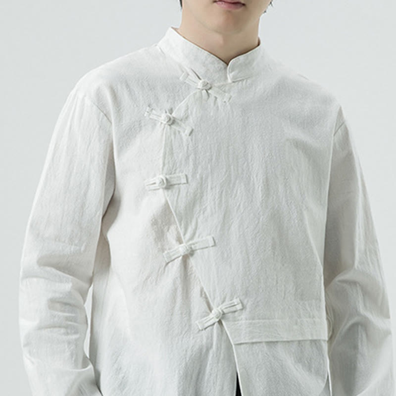 Buddha Stonesヴィンテージ中国風フロッグボタンコットン長袖メンズシャツ - image 8