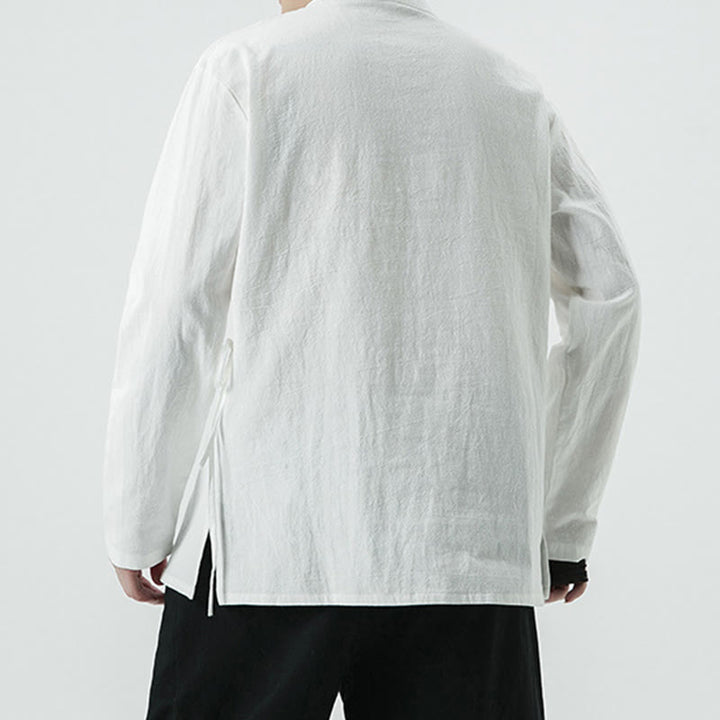 Buddha Stonesヴィンテージ中国風フロッグボタンコットン長袖メンズシャツ - image 3