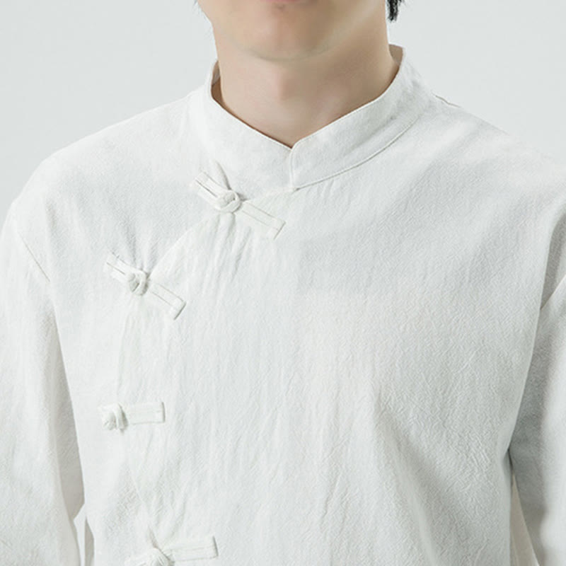 Buddha Stonesヴィンテージ中国風フロッグボタンコットン長袖メンズシャツ - image 7