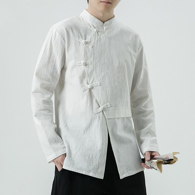 Buddha Stonesヴィンテージ中国風フロッグボタンコットン長袖メンズシャツ - 白 - US/UK/AU46、 EU56 (5XL) - image 0