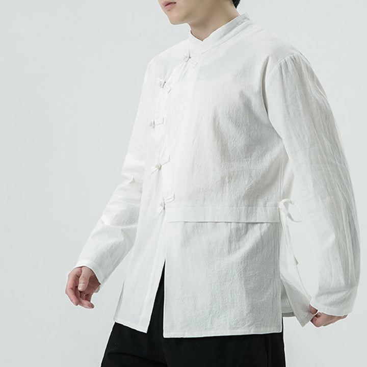 Buddha Stonesヴィンテージ中国風フロッグボタンコットン長袖メンズシャツ - image 3