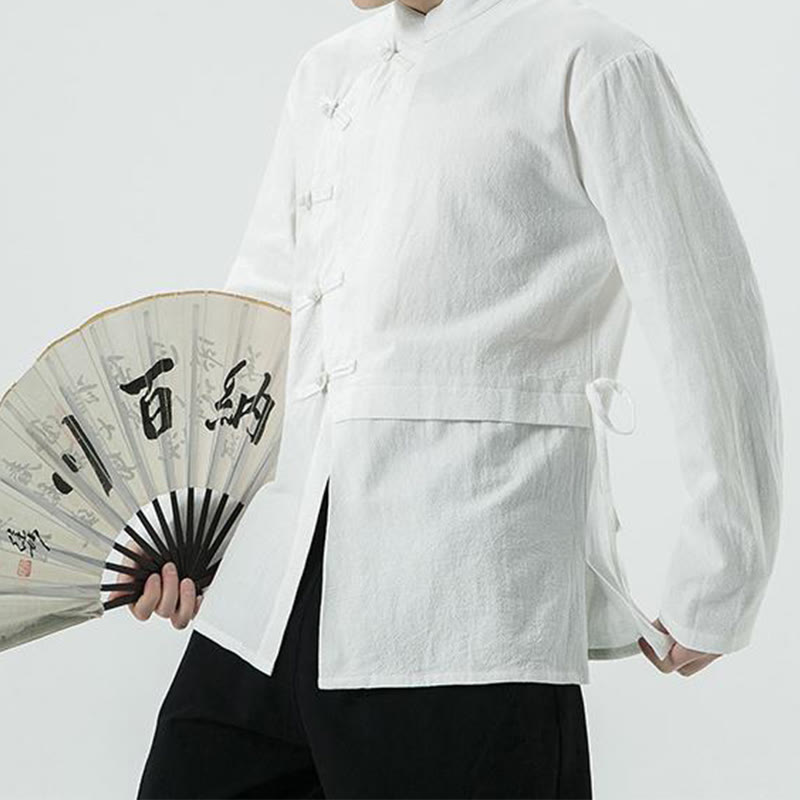Buddha Stonesヴィンテージ中国風フロッグボタンコットン長袖メンズシャツ - image 7