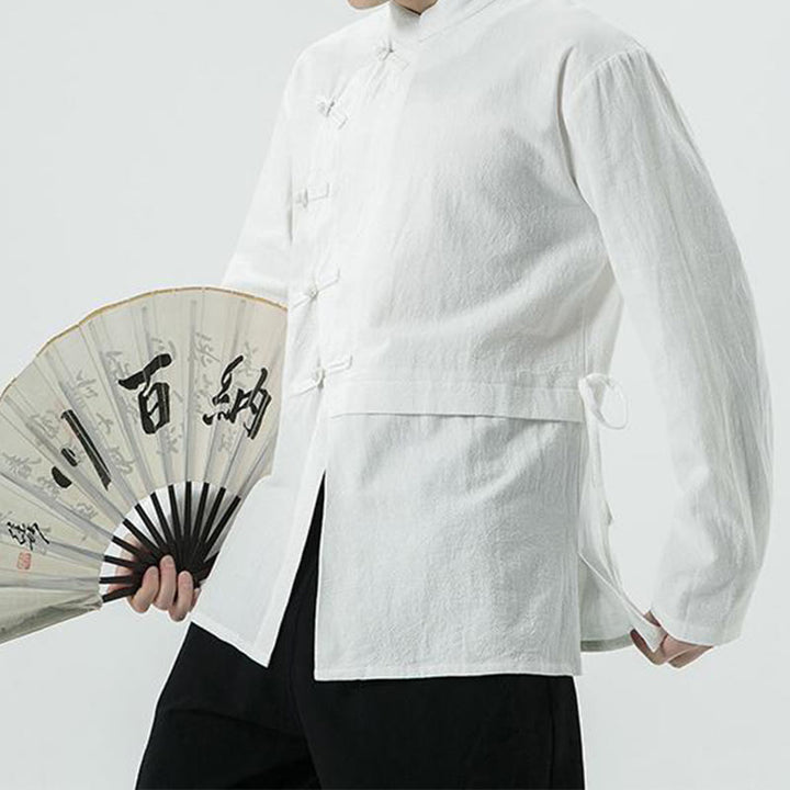 Buddha Stonesヴィンテージ中国風フロッグボタンコットン長袖メンズシャツ - image 7