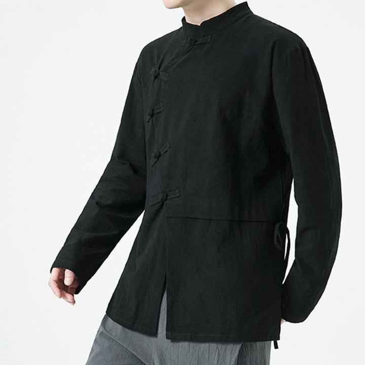 Buddha Stonesヴィンテージ中国風フロッグボタンコットン長袖メンズシャツ - image 16