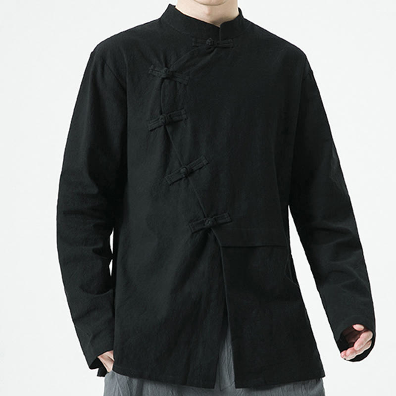 Buddha Stonesヴィンテージ中国風フロッグボタンコットン長袖メンズシャツ - image 19