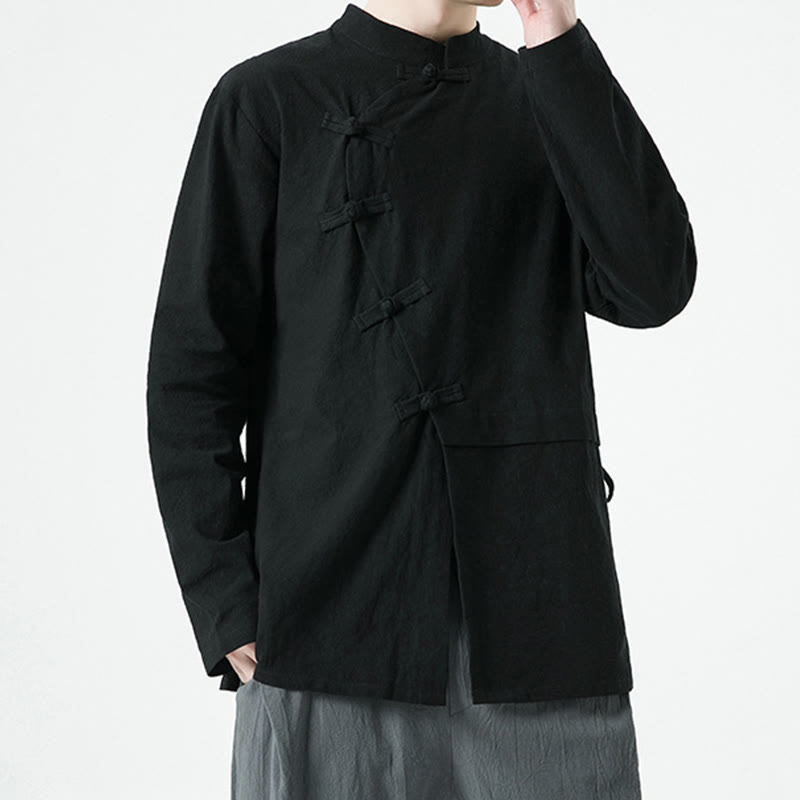 Buddha Stonesヴィンテージ中国風フロッグボタンコットン長袖メンズシャツ - image 18