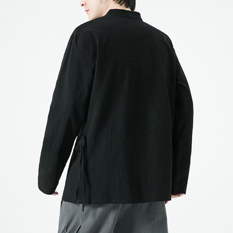 Buddha Stonesヴィンテージ中国風フロッグボタンコットン長袖メンズシャツ - image 13