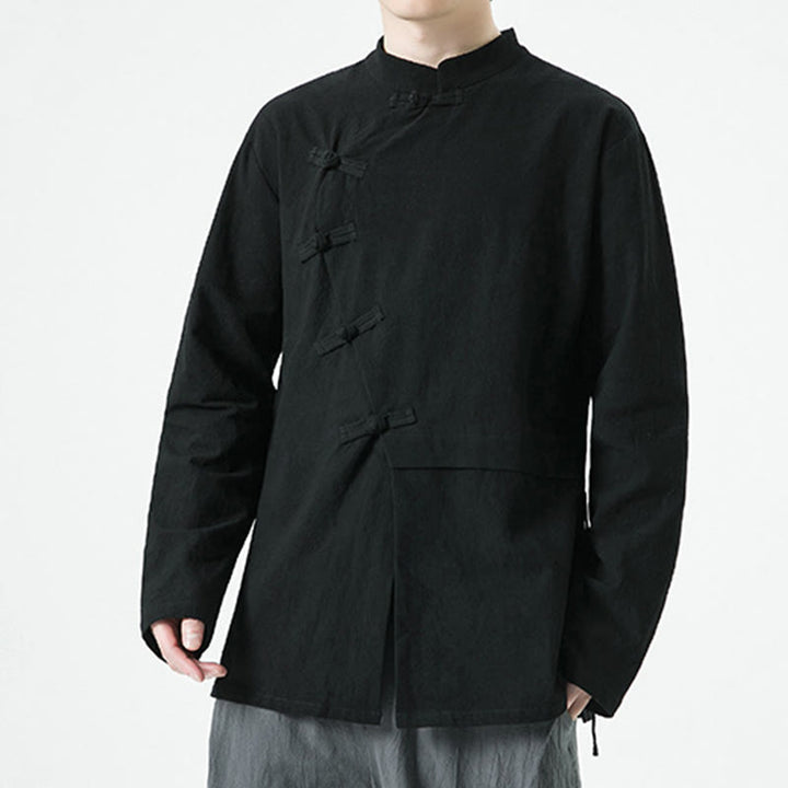 Buddha Stonesヴィンテージ中国風フロッグボタンコットン長袖メンズシャツ - image 17