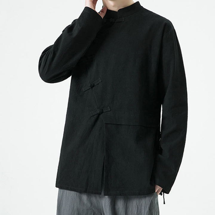 Buddha Stonesヴィンテージ中国風フロッグボタンコットン長袖メンズシャツ - image 12