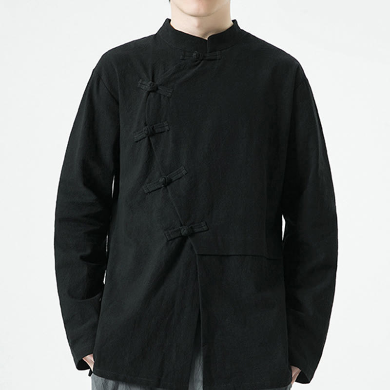 Buddha Stonesヴィンテージ中国風フロッグボタンコットン長袖メンズシャツ - image 17