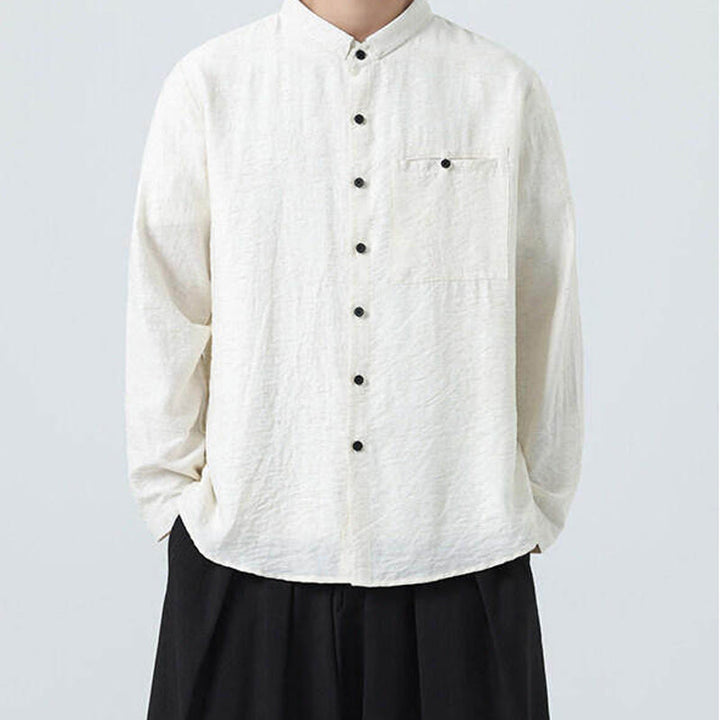 Buddha Stonesヴィンテージ 無地 ボタンダウン スタンドカラー 長袖 メンズ コットンシャツ - image 6