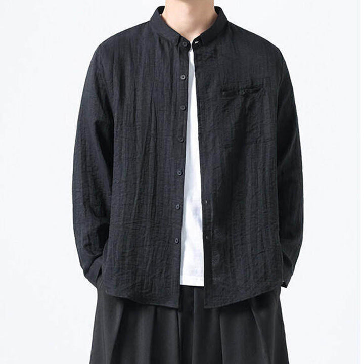 Buddha Stonesヴィンテージ 無地 ボタンダウン スタンドカラー 長袖 メンズ コットンシャツ - image 11
