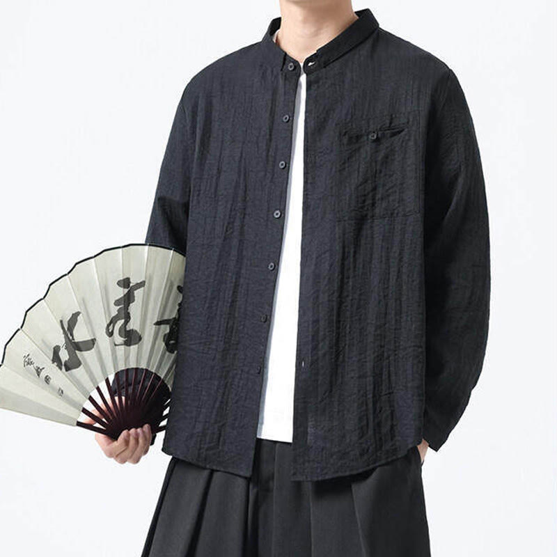 Buddha Stonesヴィンテージ 無地 ボタンダウン スタンドカラー 長袖 メンズ コットンシャツ - image 13