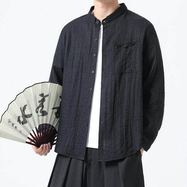 Buddha Stonesヴィンテージ 無地 ボタンダウン スタンドカラー 長袖 メンズ コットンシャツ - image 13