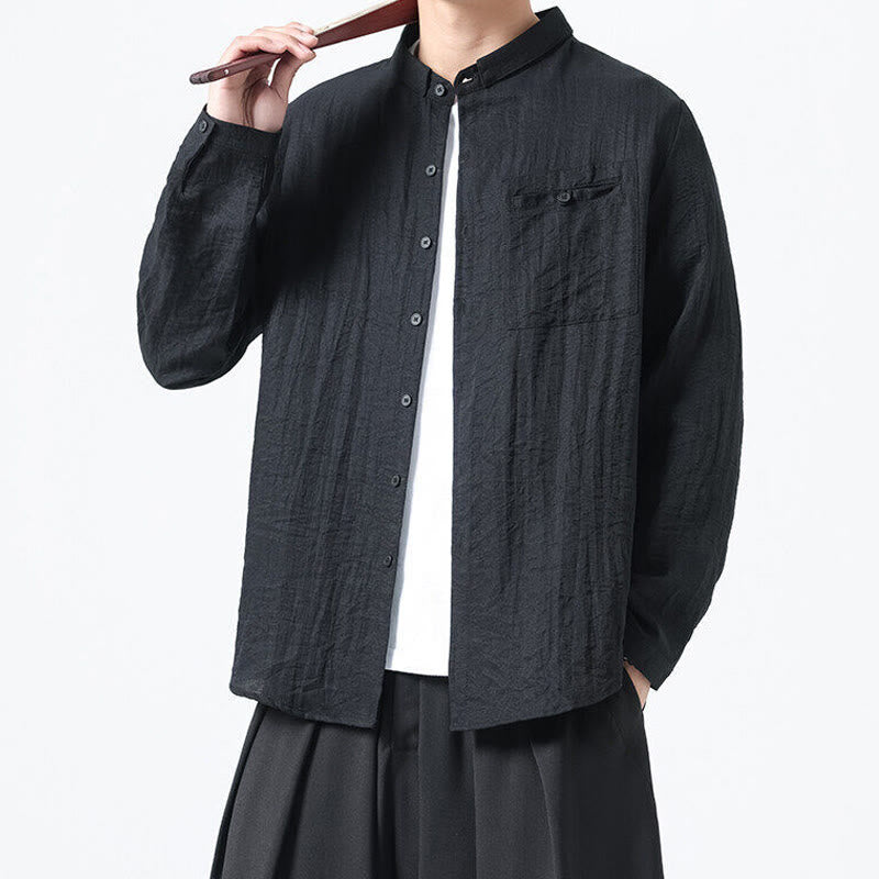 Buddha Stonesヴィンテージ 無地 ボタンダウン スタンドカラー 長袖 メンズ コットンシャツ - image 14