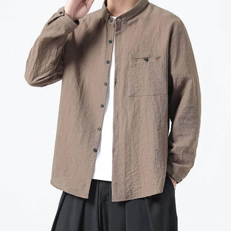 Buddha Stonesヴィンテージ 無地 ボタンダウン スタンドカラー 長袖 メンズ コットンシャツ - image 20