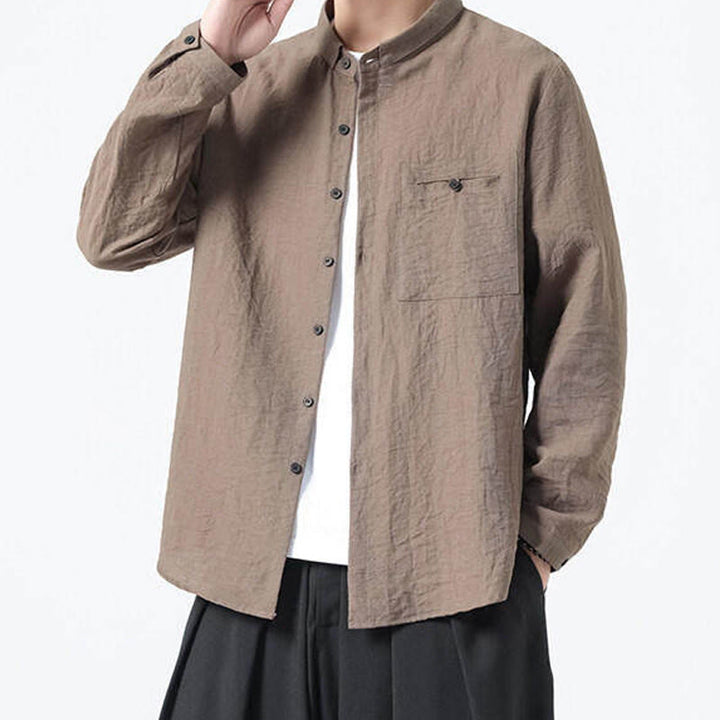 Buddha Stonesヴィンテージ 無地 ボタンダウン スタンドカラー 長袖 メンズ コットンシャツ - image 20