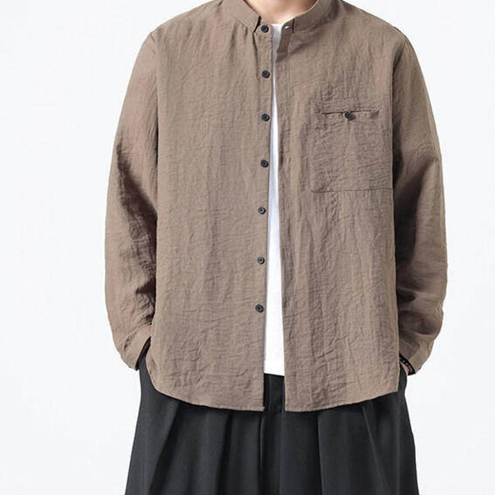 Buddha Stonesヴィンテージ 無地 ボタンダウン スタンドカラー 長袖 メンズ コットンシャツ - image 19
