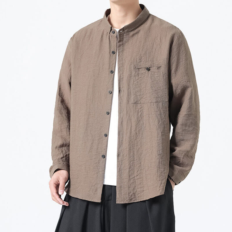 Buddha Stonesヴィンテージ 無地 ボタンダウン スタンドカラー 長袖 メンズ コットンシャツ - image 20