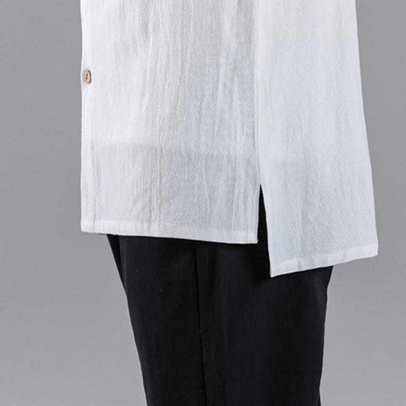 Buddha Stones刺繍入り吉兆雲スタンドカラーボタンダウン長袖メンズコットンシャツ - image 19