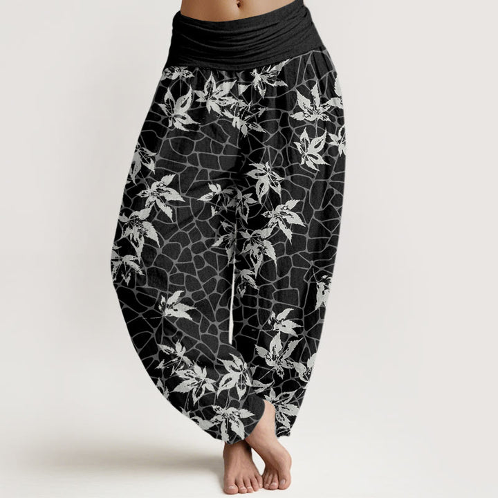 Buddha Stonesカジュアル メープルリーフ柄 レディース 伸縮性ウエスト ハーレムパンツ - 黒 - US22、 UK/AU26、 EU54 (6XL) - image 8