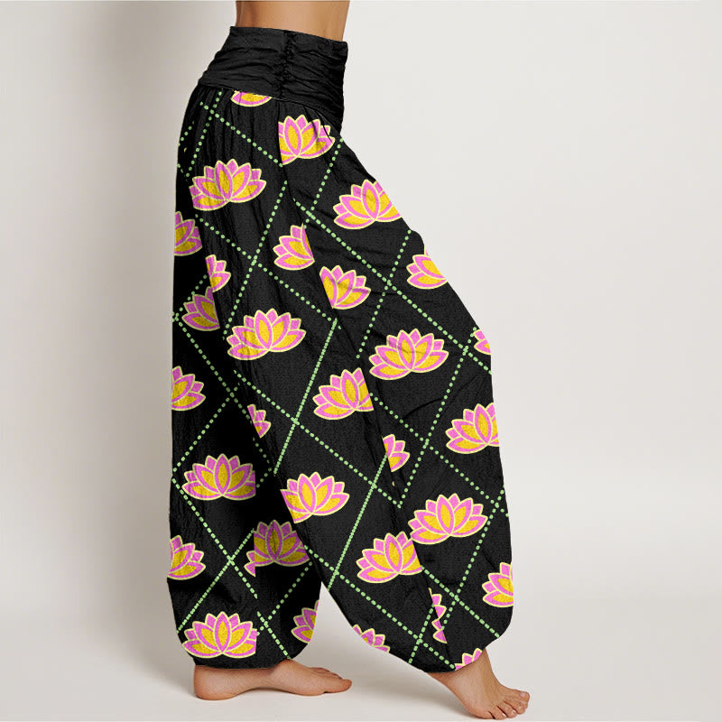 Buddha Stonesカジュアル 鮮やかな蓮の花柄 レディース 伸縮性ウエスト ハーレムパンツ - image 6