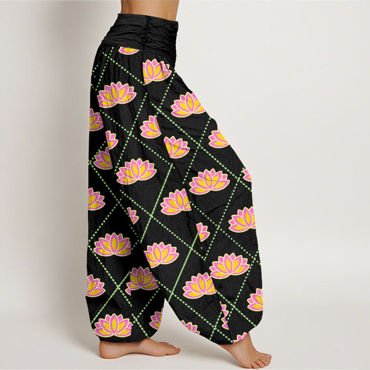Buddha Stonesカジュアル 鮮やかな蓮の花柄 レディース 伸縮性ウエスト ハーレムパンツ - image 6