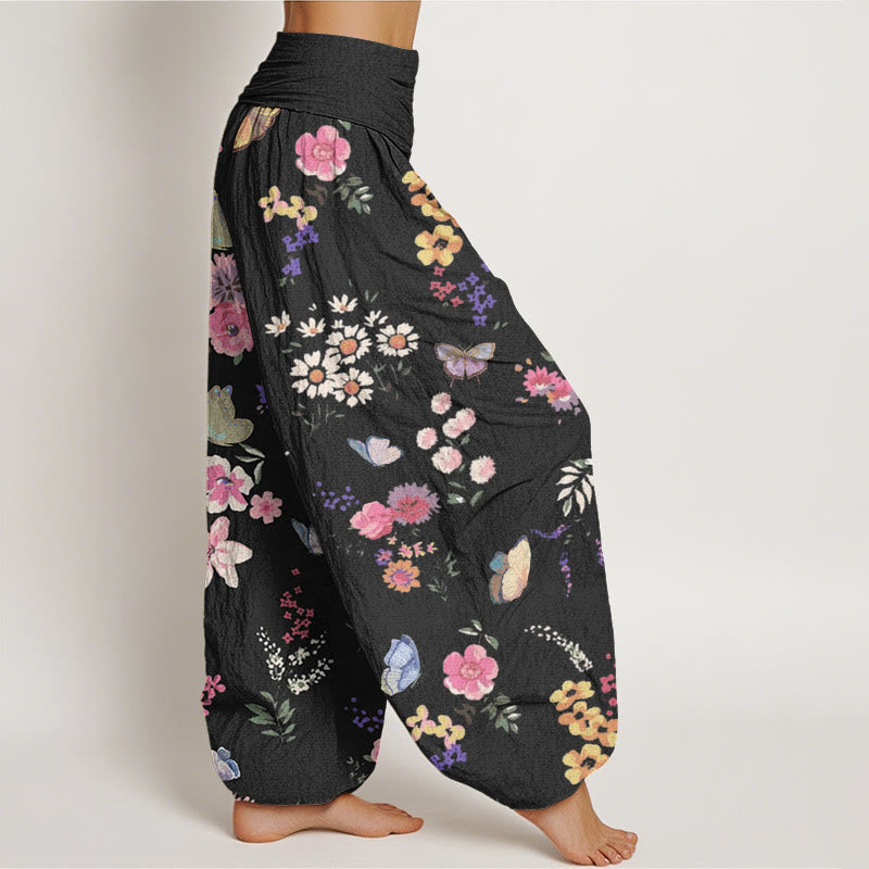 Buddha Stonesカジュアル カラフルフラワー 蝶柄 レディース 伸縮性ウエスト ハーレムパンツ - image 2