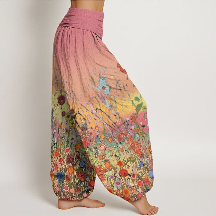 Buddha Stonesカジュアル カラフル 花 グラデーション 背景柄 レディース 伸縮性ウエスト ハーレムパンツ - image 3