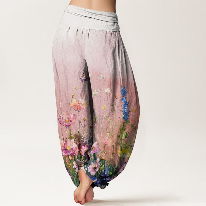 Buddha Stonesカジュアル 水彩画風 花柄 レディース 伸縮性ウエスト ハーレムパンツ - image 3