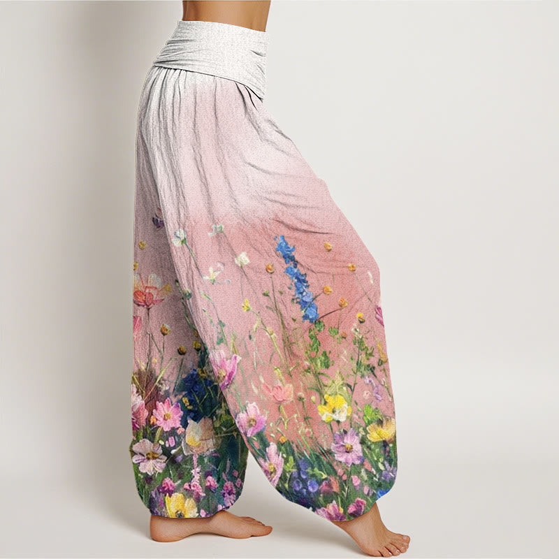Buddha Stonesカジュアル 水彩画風 花柄 レディース 伸縮性ウエスト ハーレムパンツ - image 2