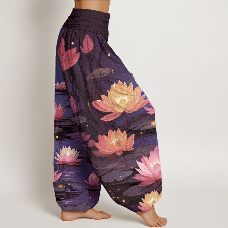 Buddha Stonesカジュアルで平和な夜の蓮柄レディース伸縮性ウエストハーレムパンツ - image 6