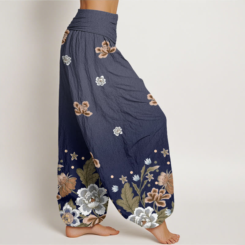 Buddha Stonesカジュアル ブルーミングフラワー柄 レディース 伸縮性ウエスト ハーレムパンツ - image 2