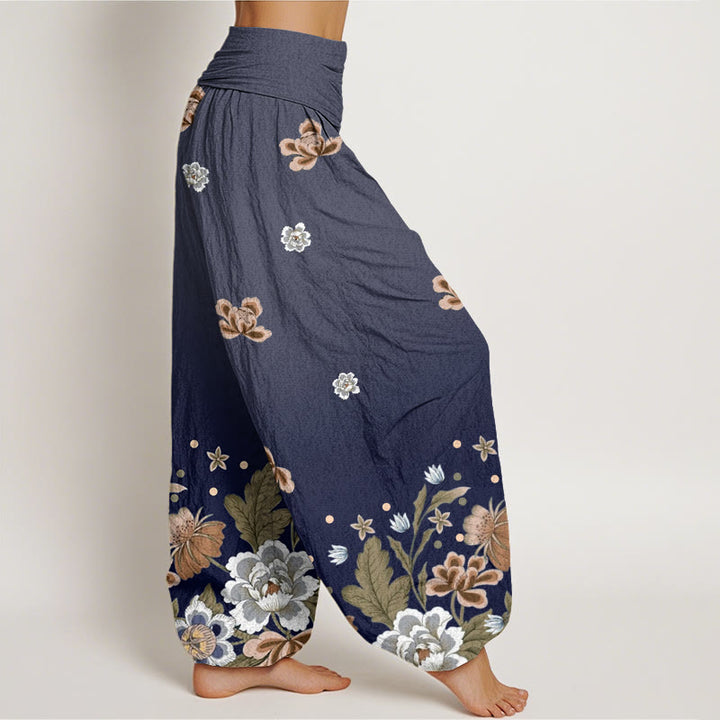 Buddha Stonesカジュアル ブルーミングフラワー柄 レディース 伸縮性ウエスト ハーレムパンツ - image 2