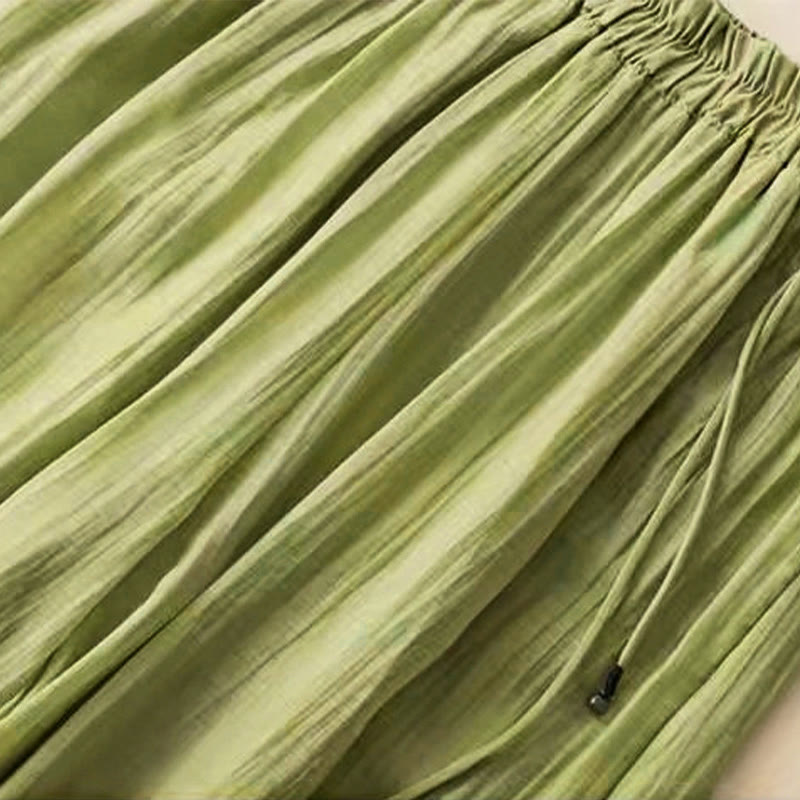 Buddha Stonesレトロ カジュアル 刺繍デザイン ドローストリング コットンリネン レディース ワイドレッグパンツ ポケット付き - image 9