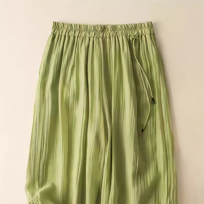 Buddha Stonesレトロ カジュアル 刺繍デザイン ドローストリング コットンリネン レディース ワイドレッグパンツ ポケット付き - image 5