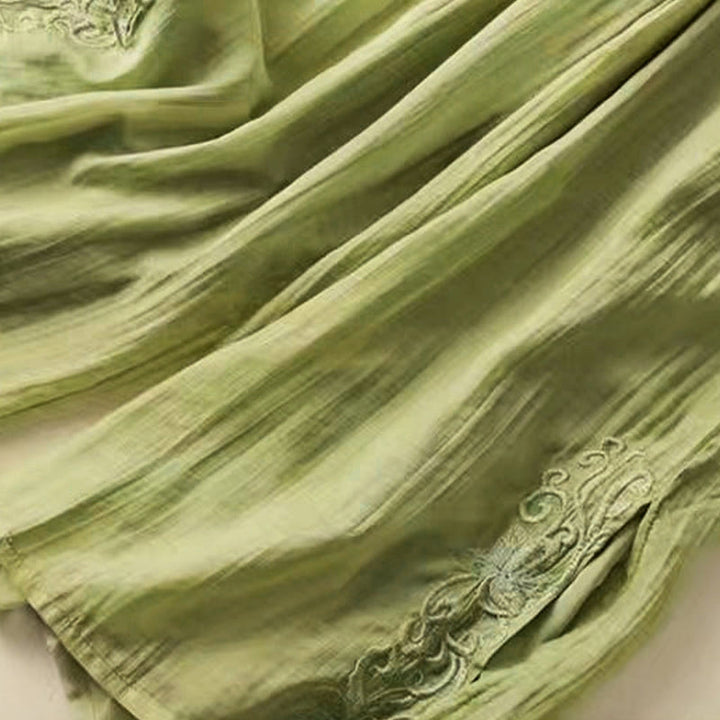 Buddha Stonesレトロ カジュアル 刺繍デザイン ドローストリング コットンリネン レディース ワイドレッグパンツ ポケット付き - image 8