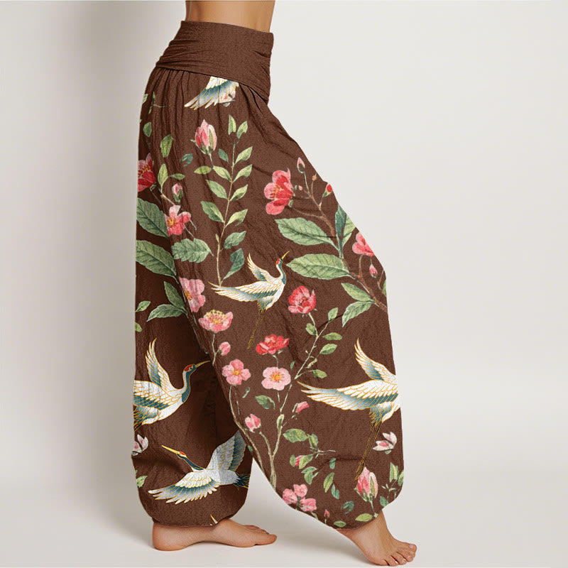 Buddha Stonesカジュアルレッドフラワークレーン柄レディース伸縮性ウエストハーレムパンツ - image 6