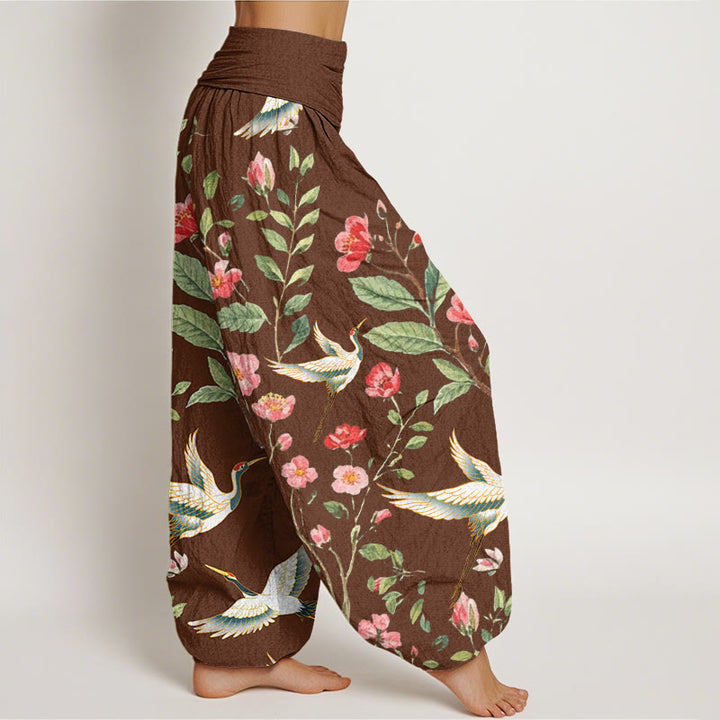 Buddha Stonesカジュアルレッドフラワークレーン柄レディース伸縮性ウエストハーレムパンツ - image 6