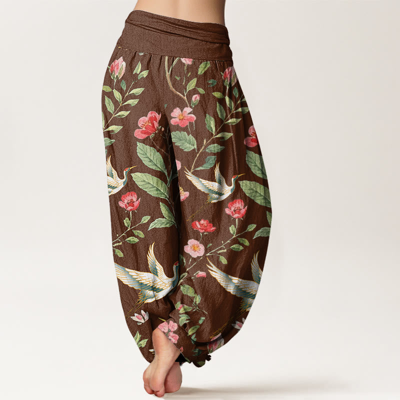 Buddha Stonesカジュアルレッドフラワークレーン柄レディース伸縮性ウエストハーレムパンツ - image 7