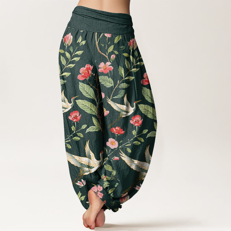 Buddha Stonesカジュアルレッドフラワークレーン柄レディース伸縮性ウエストハーレムパンツ - image 10