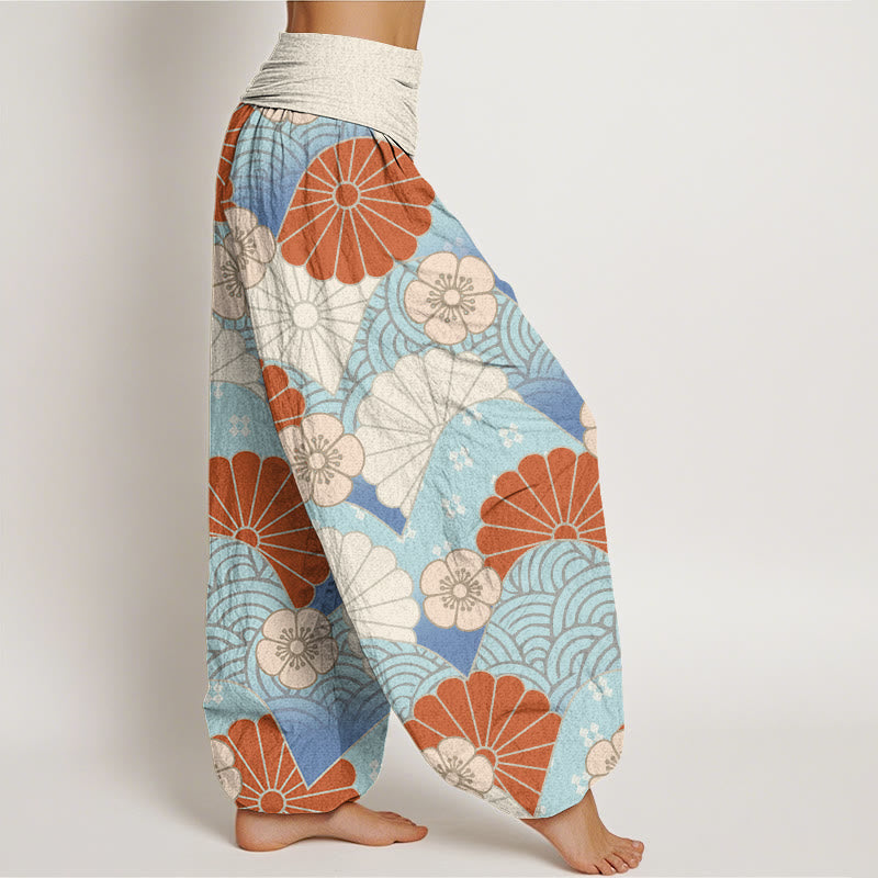 Buddha Stonesカジュアル 抽象的 花びらと波模様 レディース 伸縮性ウエスト ハーレムパンツ - image 2