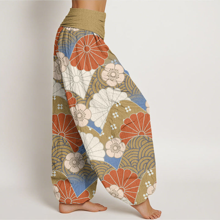Buddha Stonesカジュアル 抽象的 花びらと波模様 レディース 伸縮性ウエスト ハーレムパンツ - image 6