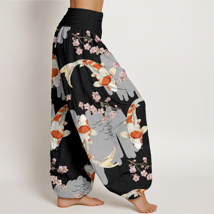 Buddha Stonesカジュアル鯉桜柄 レディース 伸縮性ウエスト ハーレムパンツ - image 6