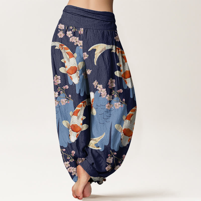 Buddha Stonesカジュアル鯉桜柄 レディース 伸縮性ウエスト ハーレムパンツ - image 10