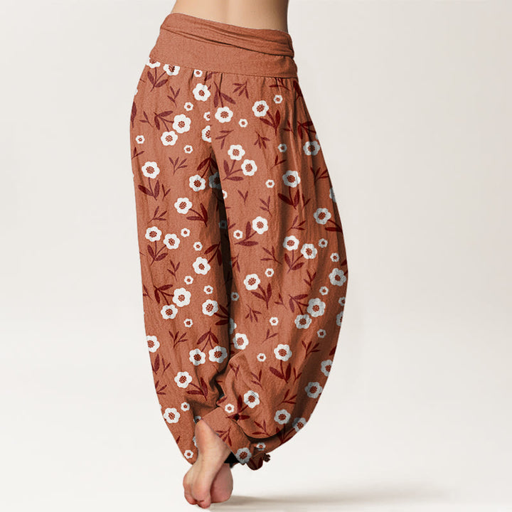 Buddha Stonesカジュアルシンプル花葉柄レディース伸縮性ウエストハーレムパンツ - image 3