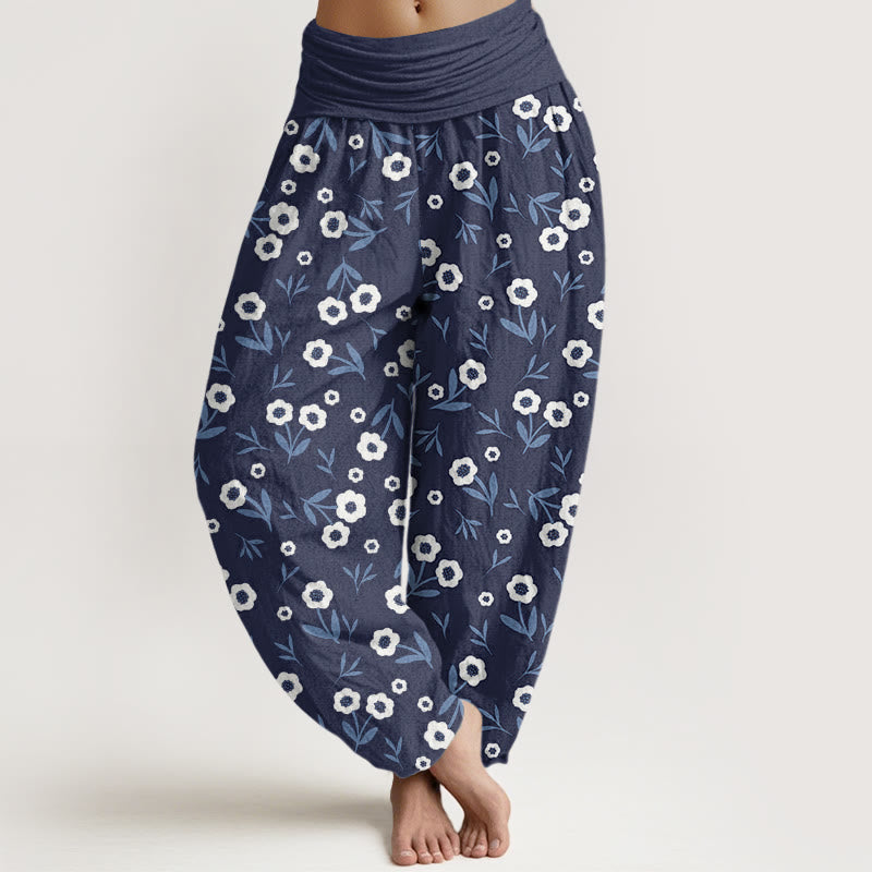 Buddha Stonesカジュアルシンプル花葉柄レディース伸縮性ウエストハーレムパンツ - ダークブルー - US22、 UK/AU26、 EU54 (6XL) - image 5
